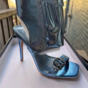 Cape Robbin Metallic Teal-Blue Stiletto Buckle Sandal